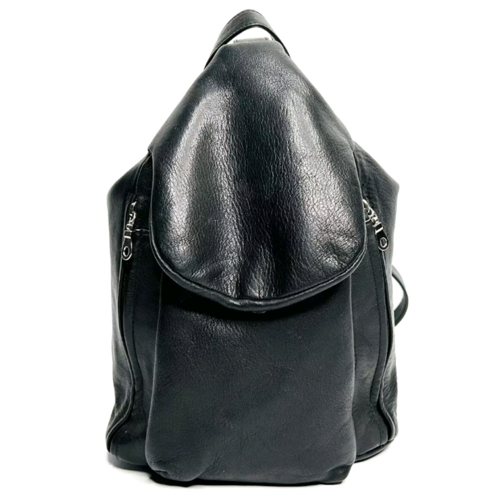 Tignanello Black Leather Flap Backpack
